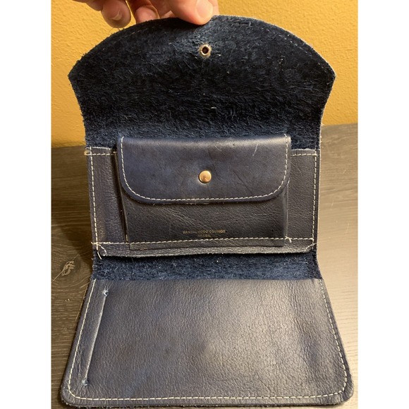 VTG Sandalwood Cowhide Brazil Tooled Navy Blue Leather Trifold Wallet-7x4‎ - Picture 4 of 9